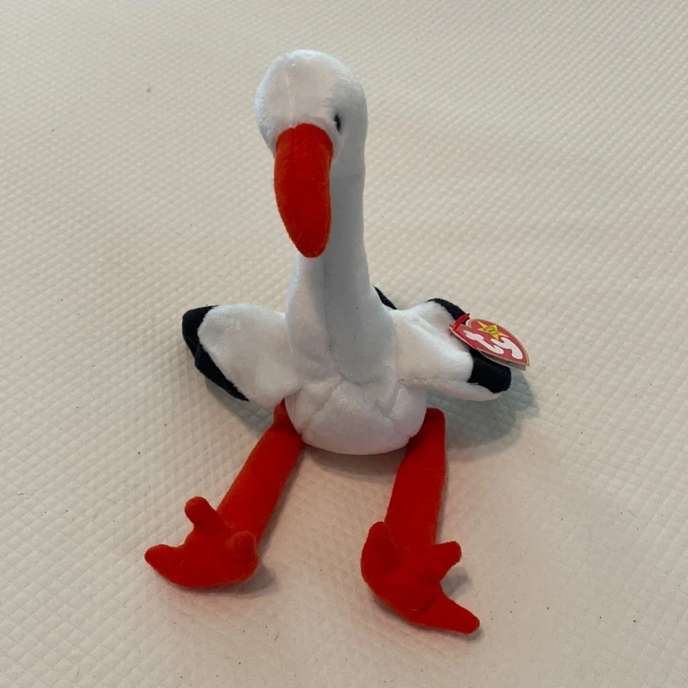 Ty Beanie Baby White Orange Legs Stilts Stork Bird Stuffed Animal Toy with Tag